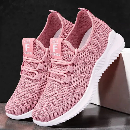 Women's Leisure Sports Shoes in Solid Colors with Knit Upper and Soft Soles for Running Tennis and Workouts Ideal for Travel