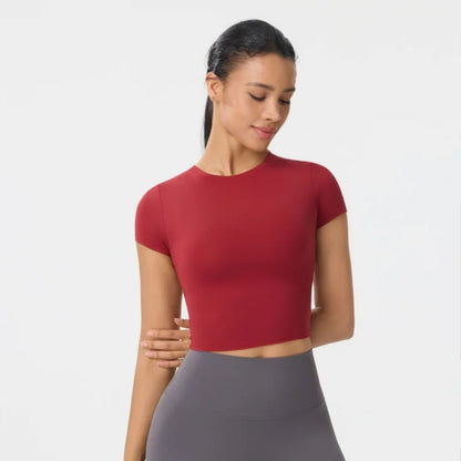 Women Yoga Top Workout Clothes Sport T Shirts Fitness Clothes Short Sleeve Yoga Shirt Gym Crop Top Running Active Wear Sport Top