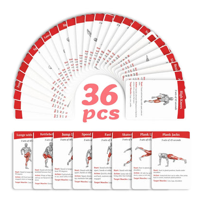 36Pcs Full Body Fat Burning Workout Guide Cards Muscle Diagram Home Fitness Training Instruction Cards For Gym Beginner Exercise