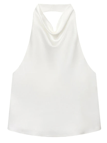 HXAO Top Women Halter Satin Women Tops Backless Corset Top Vest Yellow Pink Black Summer Elegant Sexy Tops Tank Vestidos