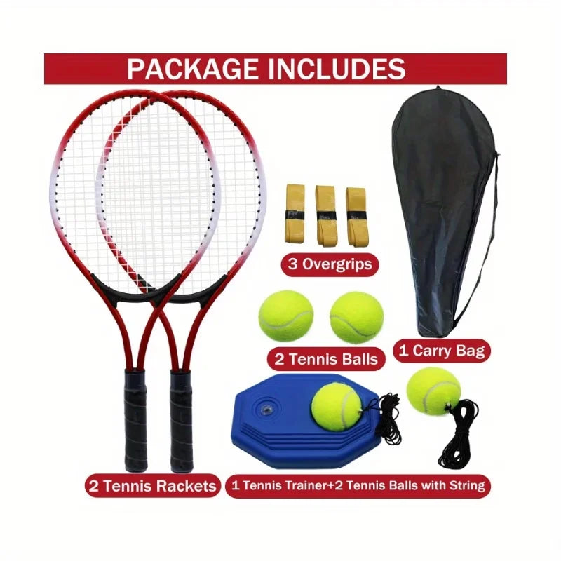 Tennis Racket Kit 1 Set Including Rebound Trainer Tennis Balls Sweatband Storage Bag for Two People Practice Training