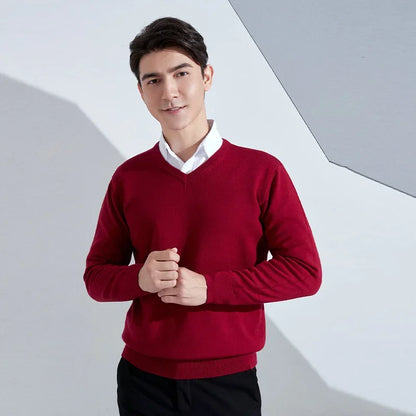 Cashmere Cotton Blend Classic V-neck Knitted Sweater Men Pullover 2024 Autumn Winter Soft Warm Business Casual Jumper pull homme