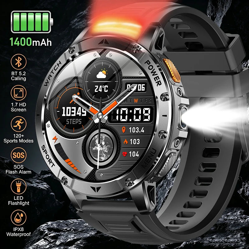 Smart Watch 1.7'' IPS Screen 1400mAh Battery IPX8 Waterproof 120+ Sports SOS LED BT Call Heart Rate Monitor Men Women