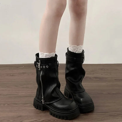 Winter Women Biker Boots Fashion Belt Buckle Ladies Elegant Platform Flats Short Booties Casual Women's Knight Booties 2026 New