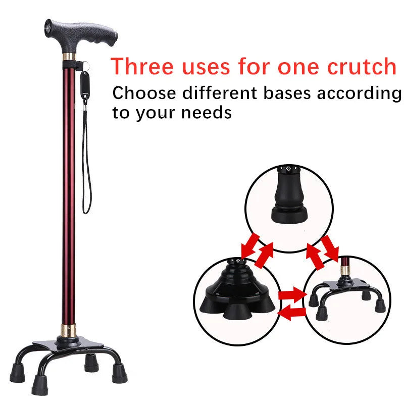 LED Light Walking Stick for Elderly - Adjustable Aluminum Alloy Crutch with Non-Slip Rubber Base for Seniors/Men/Disabled