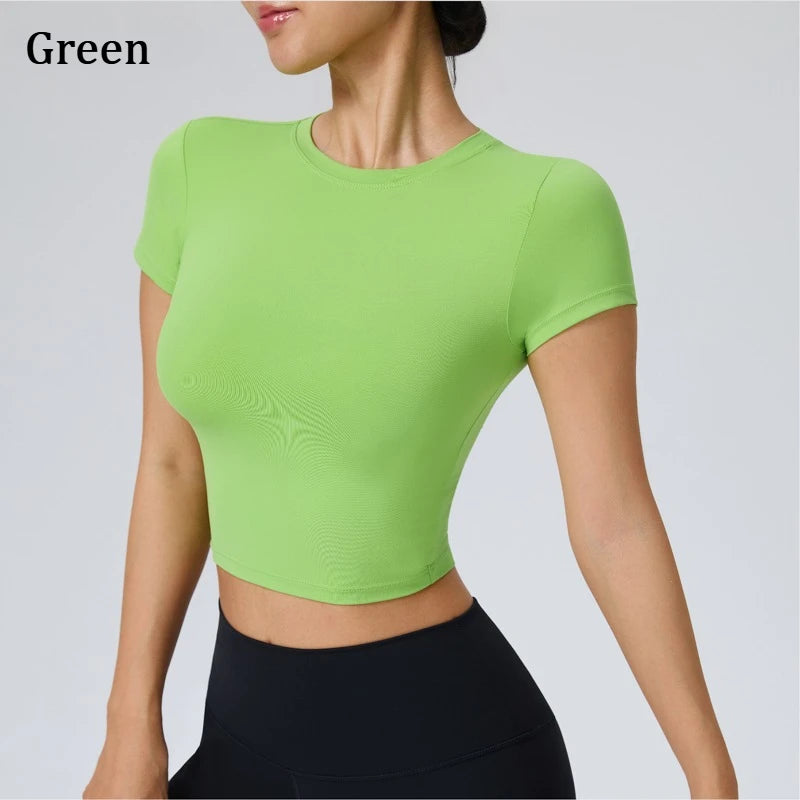 Women Yoga Top Workout Clothes Sport T Shirts Fitness Clothes Short Sleeve Yoga Shirt Gym Crop Top Running Active Wear Sport Top