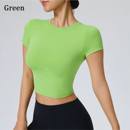 Women Yoga Top Workout Clothes Sport T Shirts Fitness Clothes Short Sleeve Yoga Shirt Gym Crop Top Running Active Wear Sport Top