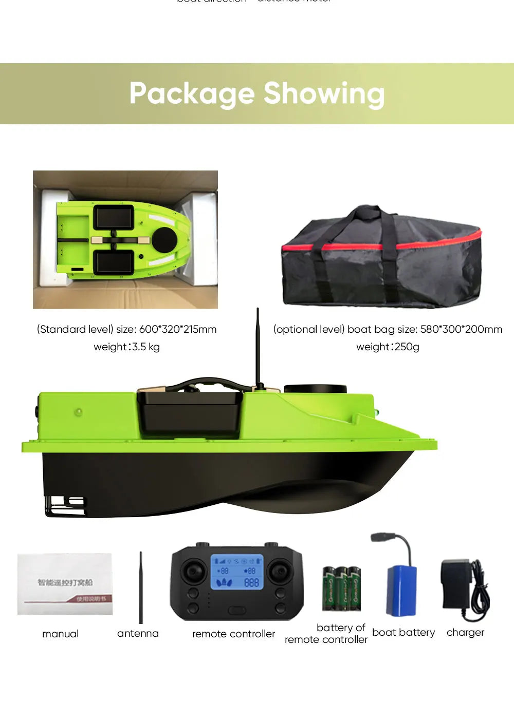 GPS Fishing Bait Boat With Fish Finder - Large Battery RC Remote Control Boat For Bass Lure Fishing, New Durable Plastic Design