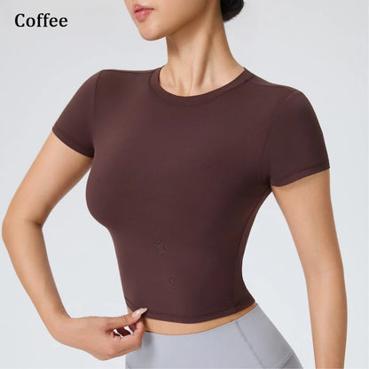 Women Yoga Top Workout Clothes Sport T Shirts Fitness Clothes Short Sleeve Yoga Shirt Gym Crop Top Running Active Wear Sport Top