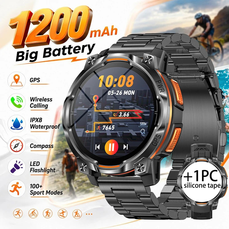 New smart sports watch, 1200mAh large capacity battery, GPS tracking, IPX8 waterproof, wireless communication, altimeter compass
