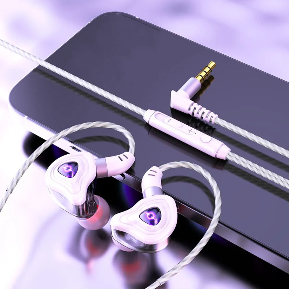 Music Earphones 3.5mm Esports Wired Earphone Elbow HiFi Stereo in Ear Earphones Microphone Surround Bass Wired Headset Running
