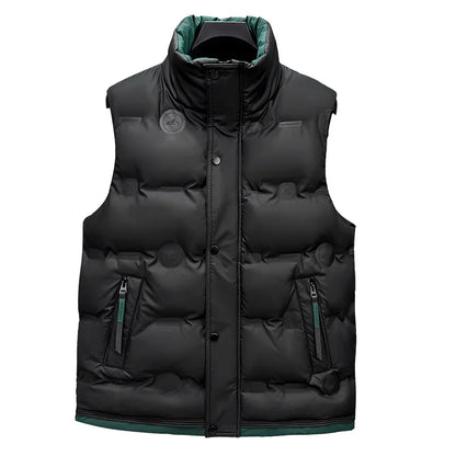 Autumn and Winter Men's Down Cotton Vest Men Windproof Warm Vest Jackets New Trend Fashion Zipper Hooded Solid Color Vest Coat