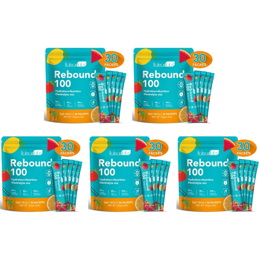 Halmonlabs Rebound 100 Electrolyte Mix Powder Daily Hydration Support with Calcium, Magnesium, Potassium & Sodium 30 Packets