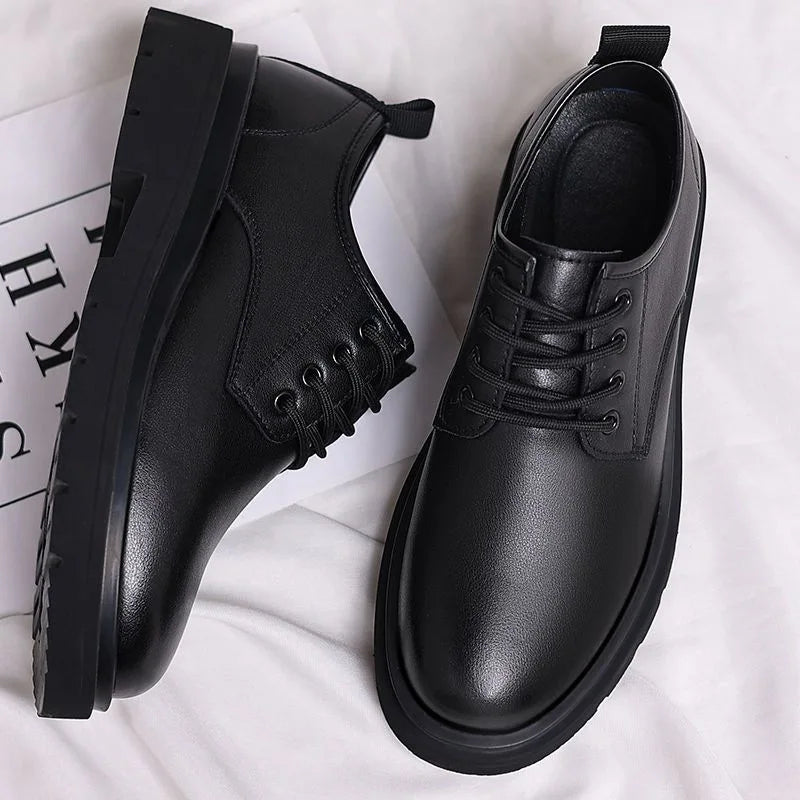 Men's Business Casual Breathable Shoes Spring 2026 New Style Leisure Leather Shoes Increased Height Inner Design British Style