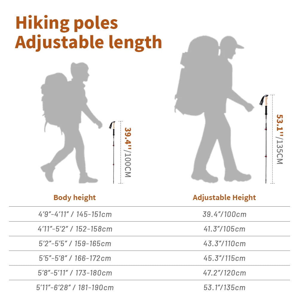 Naturehike Trekking Poles 2 Poles Ultralight Carbon Fiber Walking Sticks Outdoor Folding Portable Climb Hiking Telescopic Poles