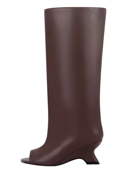 2026Women's Fish Mouth Thick High Heels Knee Length Cool Boots Slant Heel Fashion Show Large Size Spring/Summer Women's Boots