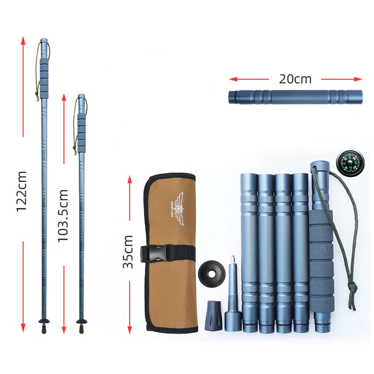 Multifunctional Aluminum Alloy Trekking Poles Durable Lightweight Adjustable Walking Sticks For Outdoor Hiking Camping