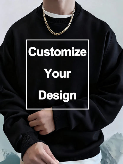 Winter Custom Mens Sweatshirts Crewneck Hoodies DIY Logo/Graphic Tops Street Fleece Warm Loose Pullovers Casual Men's Clothes