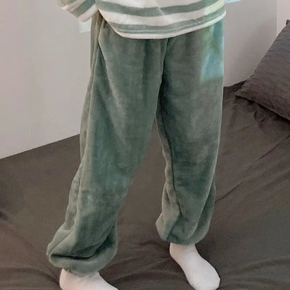 Winter Sleep Bottoms Women Coral Fleece Warm Thick Elastic Waist Trousers Casual Soft hermal Sleepwear Female Bottoms Trousers