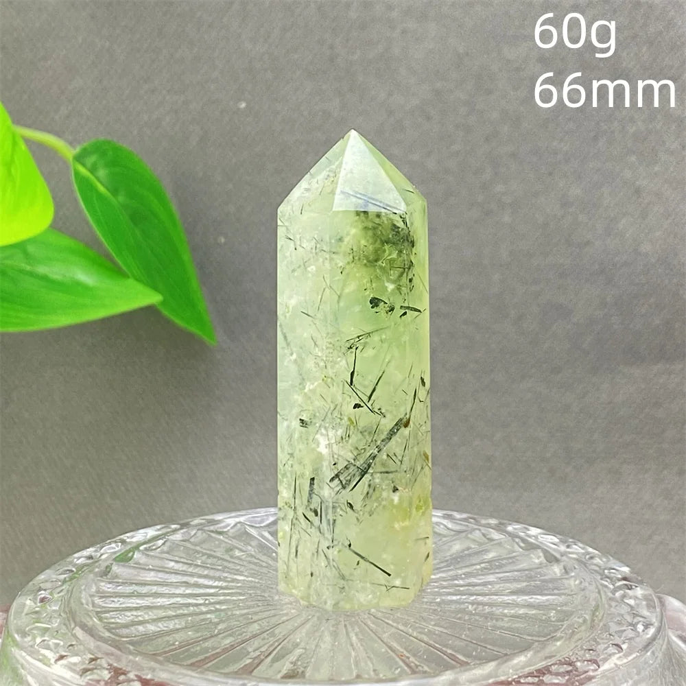 1PC Natural Green Grape Black Hair Crystal Tower Crystal Obelisk for Meditation Chakra Home Decor Magic Gemstone