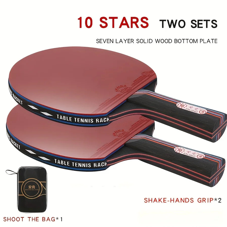 A Professional Carbon Fiber Table Tennis Racket Set, Suitable for Adult Competitions, Includes 2 10-Star Rackets, Competition-Grade Table Tennis Double Rackets
