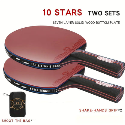 A Professional Carbon Fiber Table Tennis Racket Set, Suitable for Adult Competitions, Includes 2 10-Star Rackets, Competition-Grade Table Tennis Double Rackets
