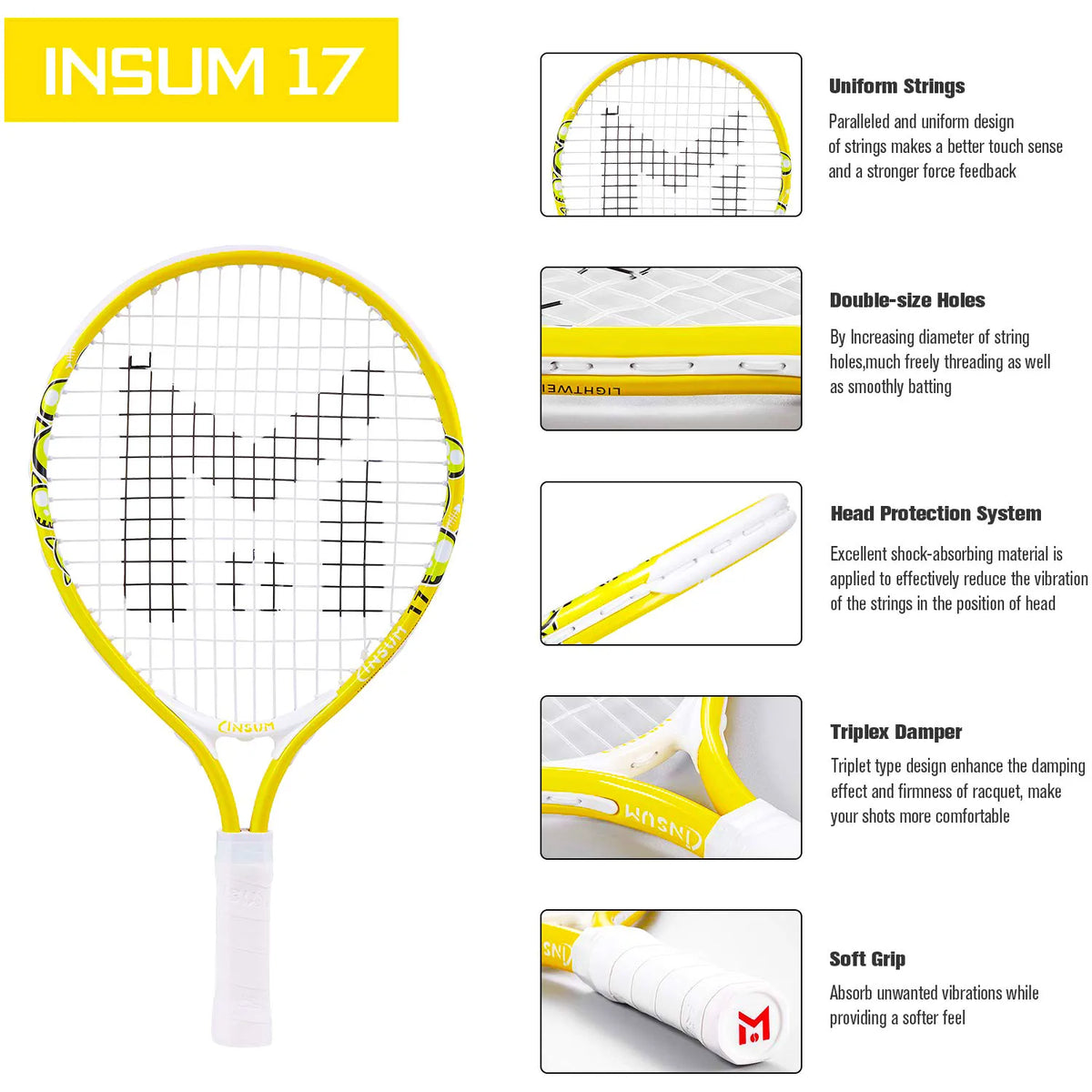 17" Lightweight Kids Tennis Rackets for Aged 2-3,with 1 Tennis Racket and Shoulder Strap Bag Outdoor/Indoor Sports Tennis Raquet
