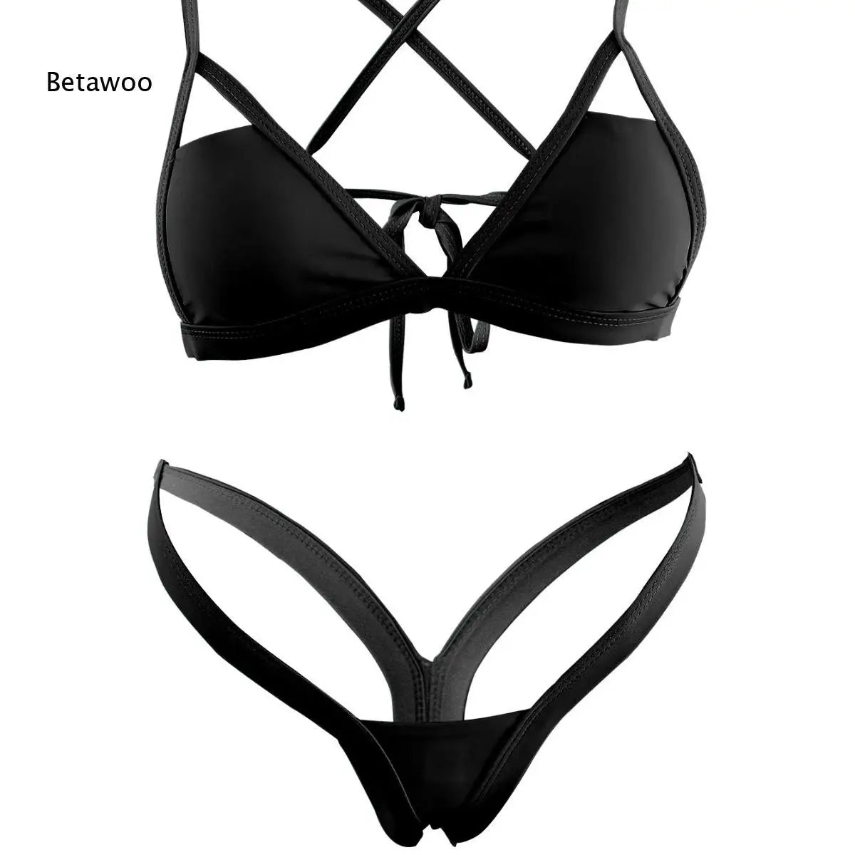 2026 Women Crisscross Back Triangle Bikini Set, Front Tie Top & High Cut Thong Bottom