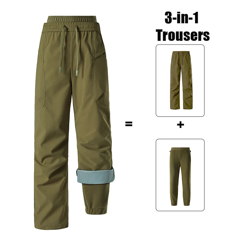 Unisex Hiking Pants Male Outdoor Detachable 3 In 1 Windproof Waterproof Climbing Trousers Women Breathable Camping Skiing Pants