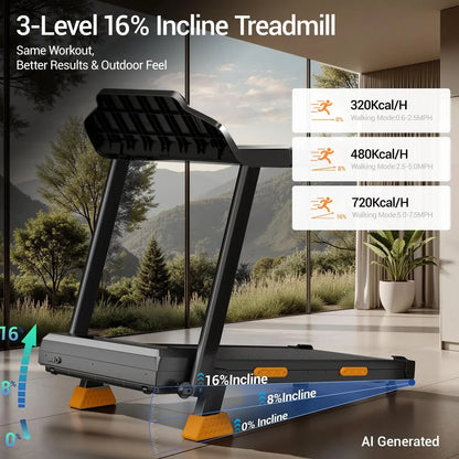 BestsellerTreadmills for Home with 16% Incline, Foldable Treadmill with Handles, Portable Treadmill with 12 Preset Programs, 400