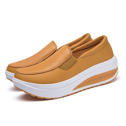 2026 Women's Shoes Spring Genuine Leather Soft Outsole Work Shoes Female Black Swing Woman Plus Size Wedges Single