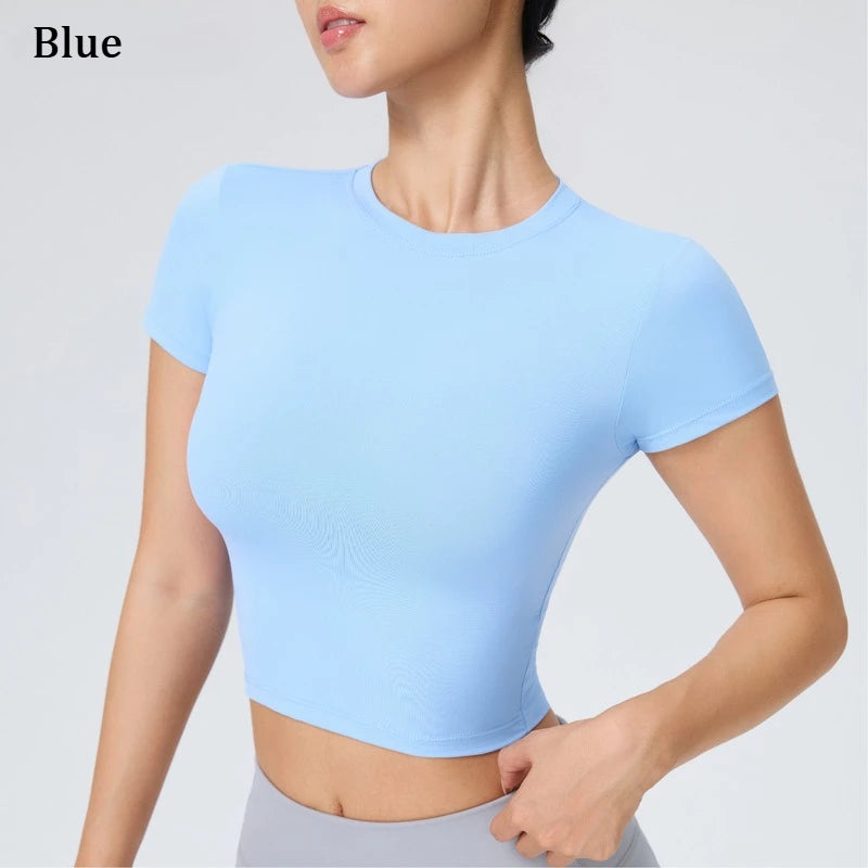 Women Yoga Top Workout Clothes Sport T Shirts Fitness Clothes Short Sleeve Yoga Shirt Gym Crop Top Running Active Wear Sport Top