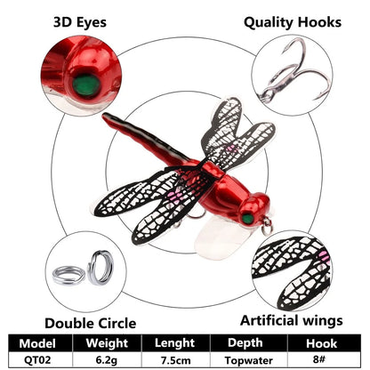 Dragonfly Fishing Lure Floating Artificial Insect Bait Realistic Dragonfly Wobbler With Treble Hook Bass Trout Fishing Tackle