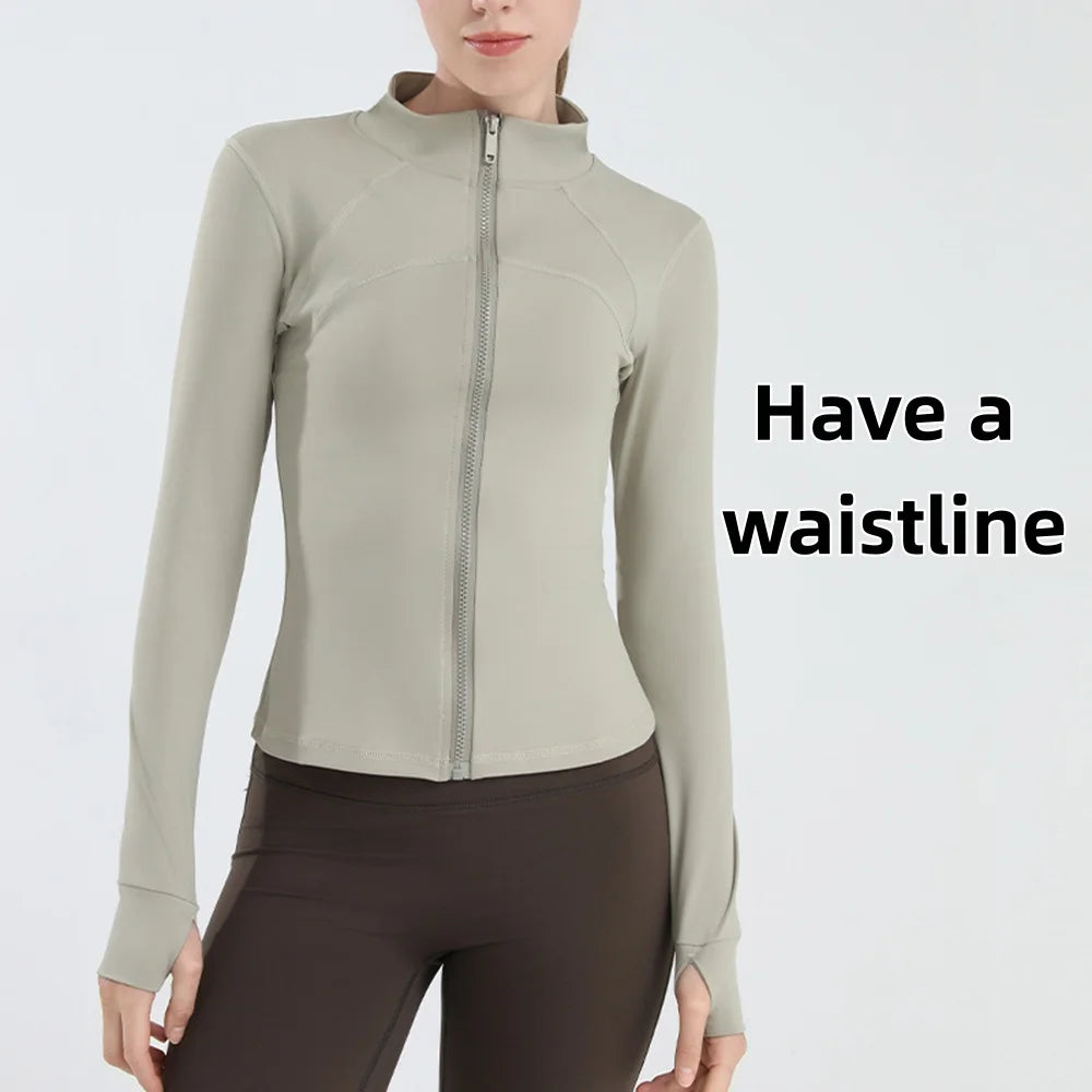 Women's Windproof Workout Jacket Stand Collar Long Sleeve Running Top for Fall Winter Training