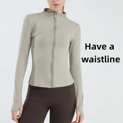Women's Windproof Workout Jacket Stand Collar Long Sleeve Running Top for Fall Winter Training