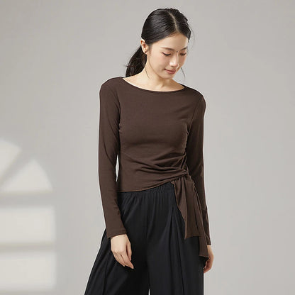 Women Modern Dance Practice Clothes Top Long Sleeve Shirt Hem Bandage Elegant Slim Adult Performance Latin Competition Dancewear