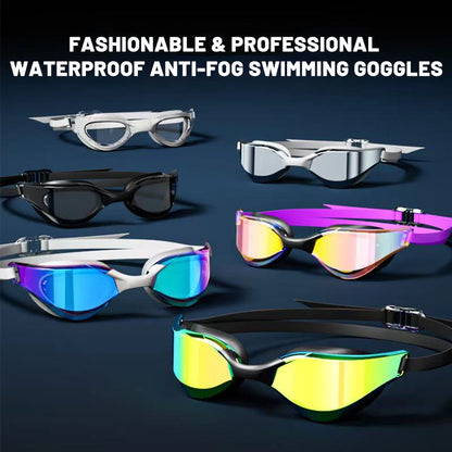 Professional Adult Racing Swim Goggles - High Definition, Waterproof, Anti-Fog, Wide-Angle Lenses with Adjustable Strap