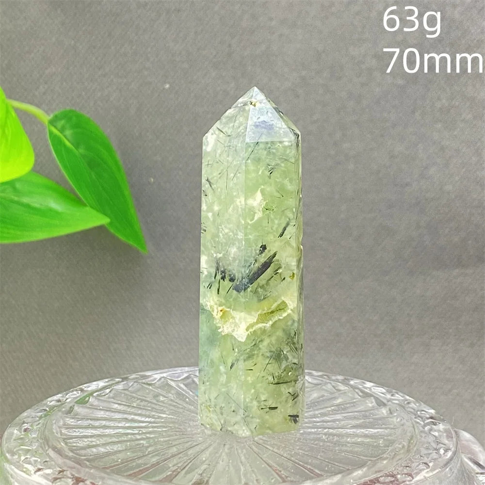1PC Natural Green Grape Black Hair Crystal Tower Crystal Obelisk for Meditation Chakra Home Decor Magic Gemstone