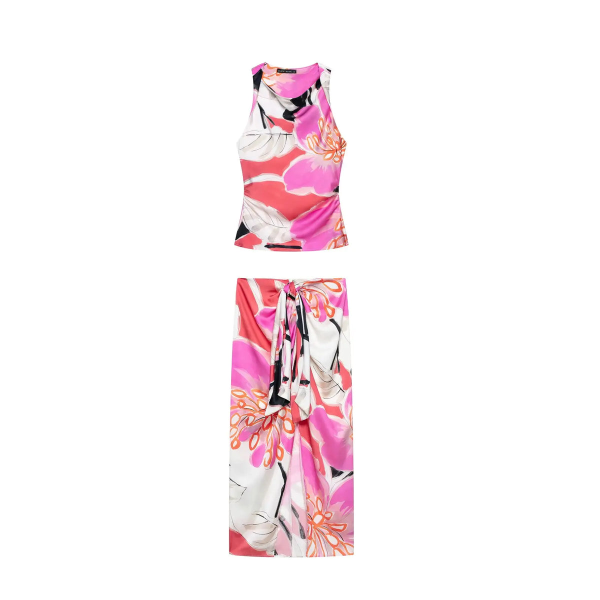 KLKXMYT Women Set Fashion Satin Printed Ruched Tops+High Waist Elegant Midi Skirt Casual 2026 Spring Summer Woman Outfit