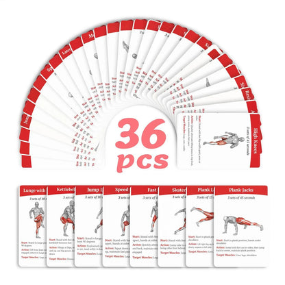 Workout Cards Exercise Deck 36pcs Portable Fitness Training Guide Home Gym Workout Cards for Women Men Beginner Advanced Train