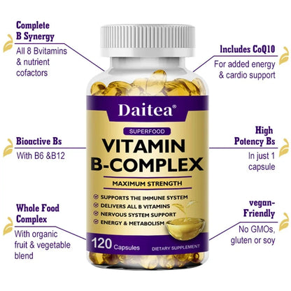 Vitamin B Complex - Immune Support Supplement, Promotes Brain Health and Nervous System, Boosts Energy and Improves Alertness