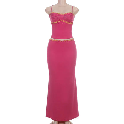 2 Piece Sets Tops And Skirt Elegant Women Sleeveless Sexy Long Maxi Dress Fashion Evening Ladies Street Party Vestidos Summer
