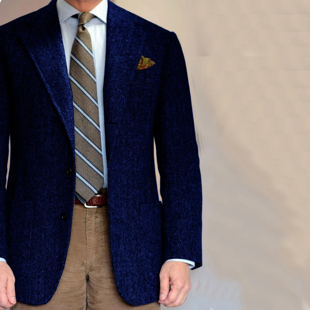 Dark Gray Business Suits Blazer Men Herringbone Notch Lapel Tuxedo Jacket Wedding Prom Party Grooms For Autumn Winter