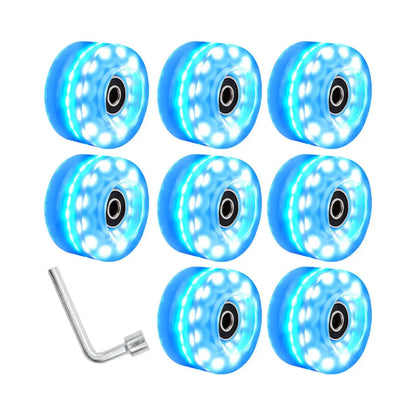 8 Pieces Luminous Roller Skate Wheels 82A Hardness Indoor with Wrench Parts Outdoor with Bearings Light up Roller Skate Wheels