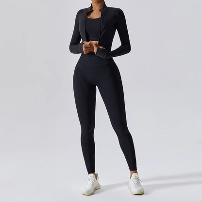 Workout Outfit Active Wear 3 Pieces Workout Clothes For Women Sports Bra High Waist Gym Leggings Long-Sleeved Fitness Sportswear