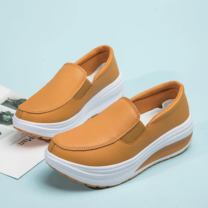 2026 Women's Shoes Spring Genuine Leather Soft Outsole Work Shoes Female Black Swing Woman Plus Size Wedges Single