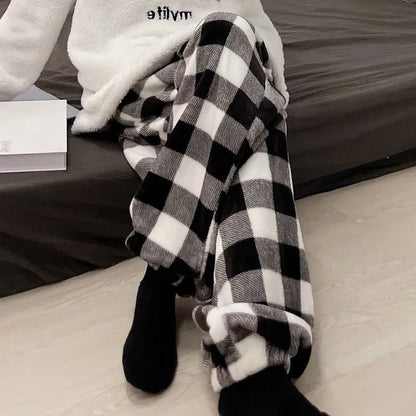 Winter Sleep Bottoms Women Coral Fleece Warm Thick Elastic Waist Trousers Casual Soft hermal Sleepwear Female Bottoms Trousers