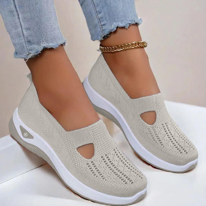 Woman Summer Breathable Mesh Flat Shoes Women Knitted Loafers Elderly Women's Shoes Mom Sneakers Middle-aged Women Casual Shoes