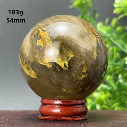 Energy Tiger Skin Smelting Stone Crystal Ball Aura Meditation Witchcraft Prayer Wealth Home Decoration Holiday Gift + Base