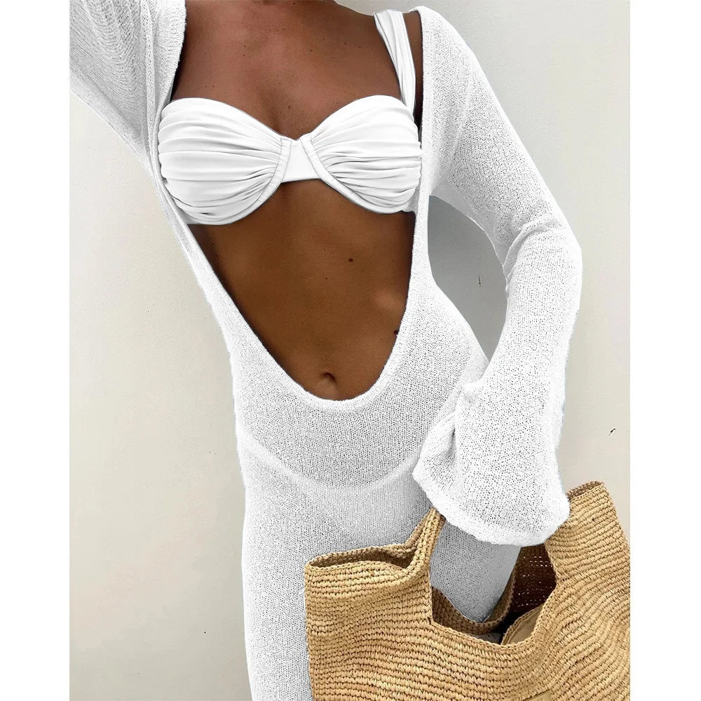 3 Pieces Bikini 2026 Sexy Women Swimsuit Swimwear Female Short Skirt Cover Ups Bikini Set Beachwear Bathing Suit Swimming Suit